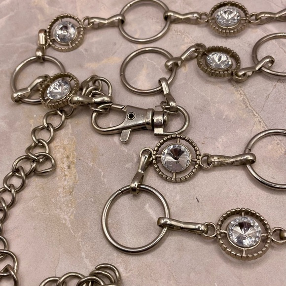 Stylish Silver Tone Circle Chain Belt w/ Round Crystal Details. 30 to 50 inches main image 4